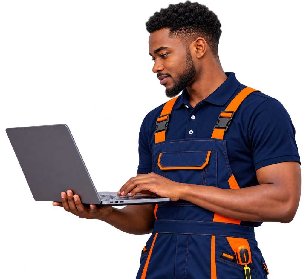 Certified Compupartz Technician Diagnosing Laptop