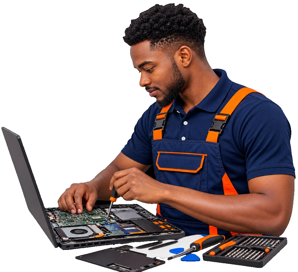 Certified Compupartz Technician Repairing Laptop Motherboard